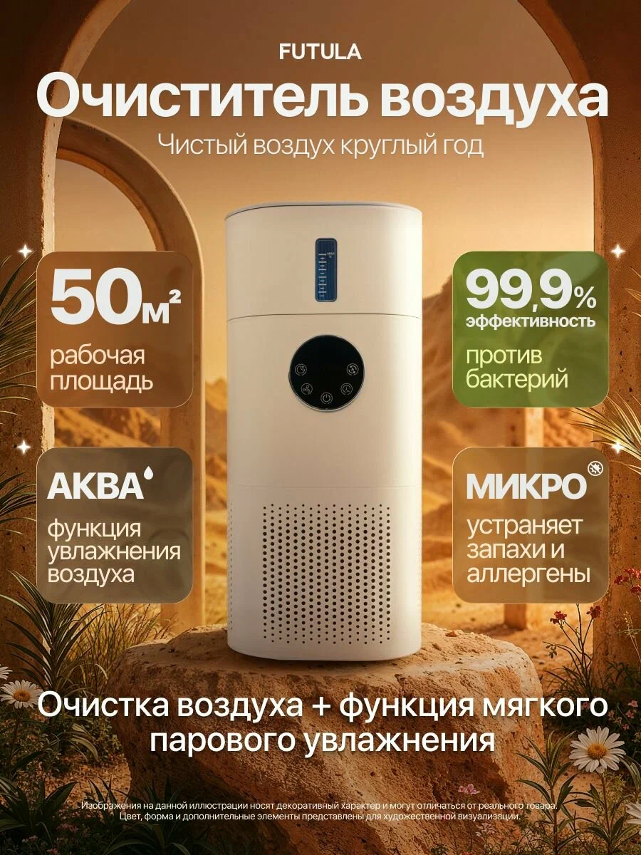 Очиститель воздуха для дома Futula H4S / настольный, напольный, объем резервуара 1л, спящий режим