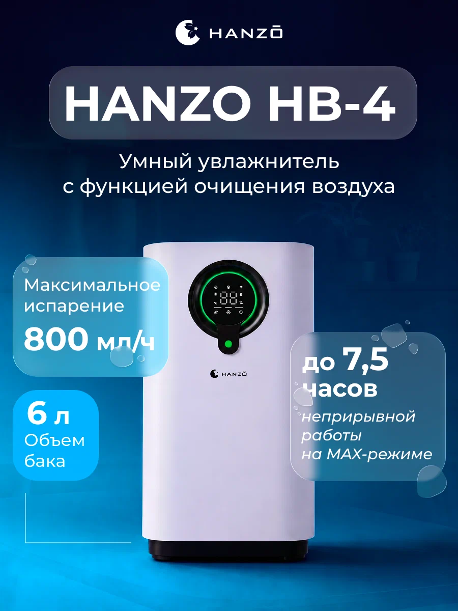 HANZO HB-4 — современный увлажнитель с естественным испарением и функцией очищения воздуха