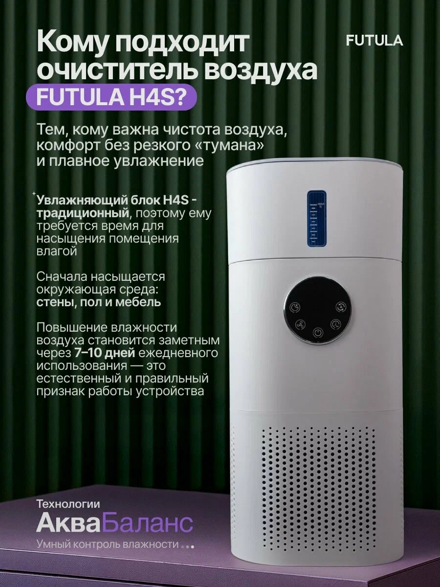 Очиститель воздуха для дома Futula H4S / настольный, напольный, объем резервуара 1л, спящий режим