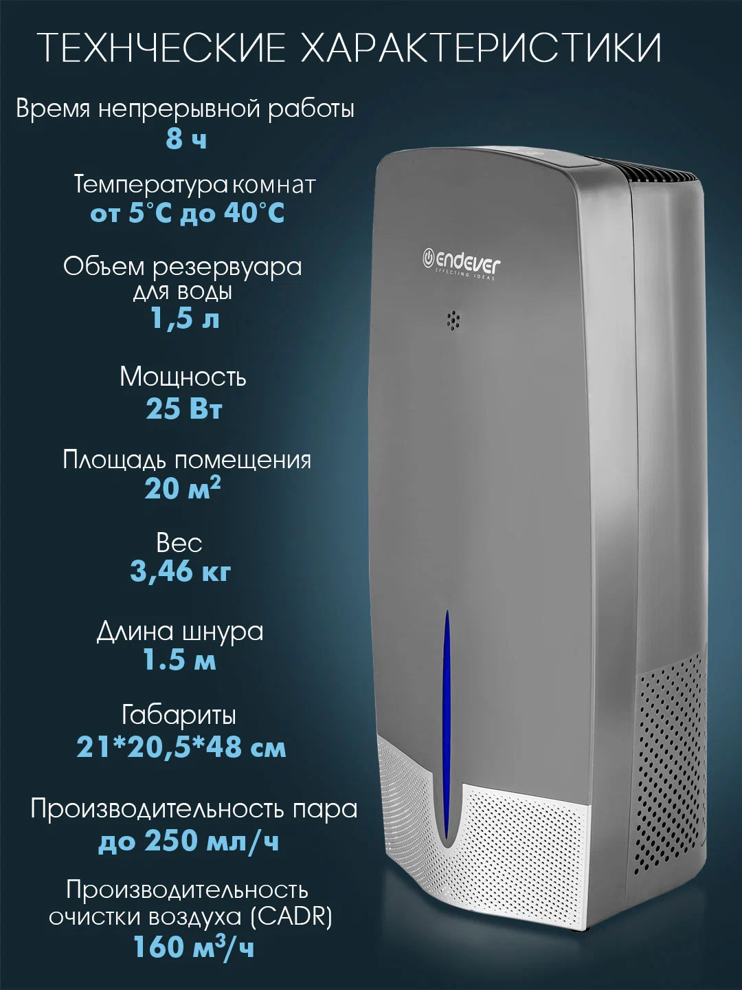 Очиститель-увлажнитель ENDEVER Oasis-320, ультразвуковой, 250мл/ч, до 20 м2