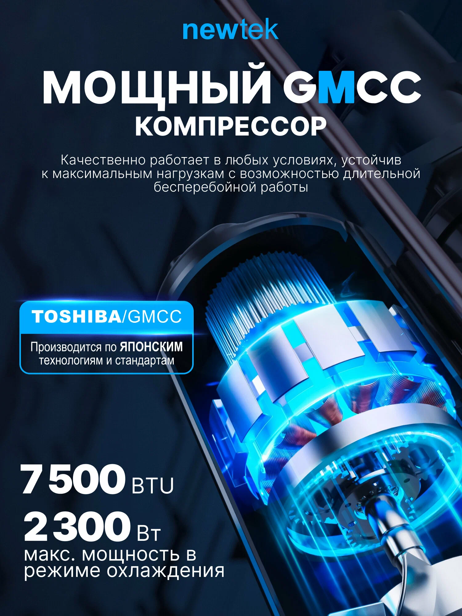 Сплит система NewTek NT-65CHB07: 23 м2/ Надежный и мощный/ I-Feel функция/ 3 года фирменной гарантии/ Компрессор GMCC