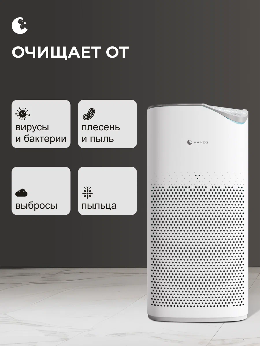 HANZO Z18 умный очиститель воздуха с удалением частиц пыли и вредных бактерий. Безопасен для детей и взрослых