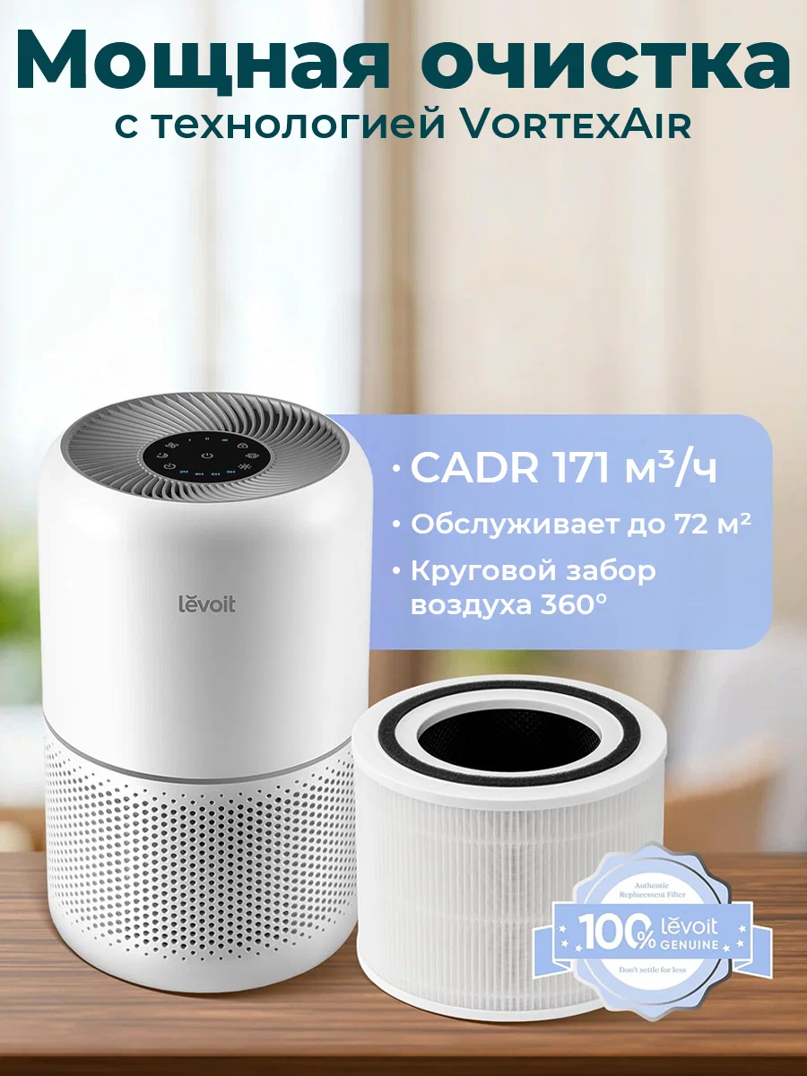 Воздухоочиститель Levoit Core 300 с HEPA-фильтром, CADR 171 м³/ч, Уровень шума от 24 дБ, для дома и квартиры, Xiaomi