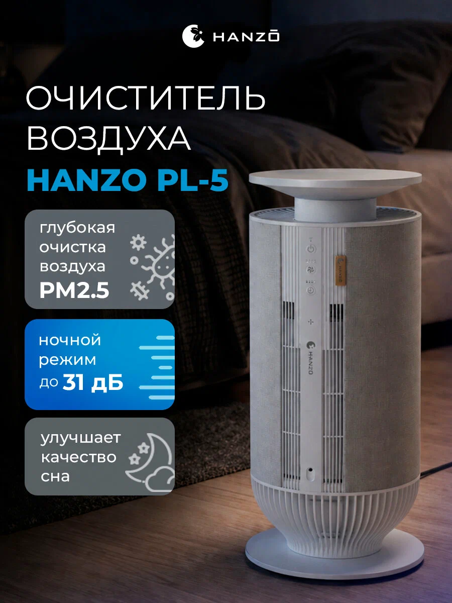 HANZO PL-5 White Очиститель воздуха с 6 ступенями фильтрации, UV-очистка и ионизация