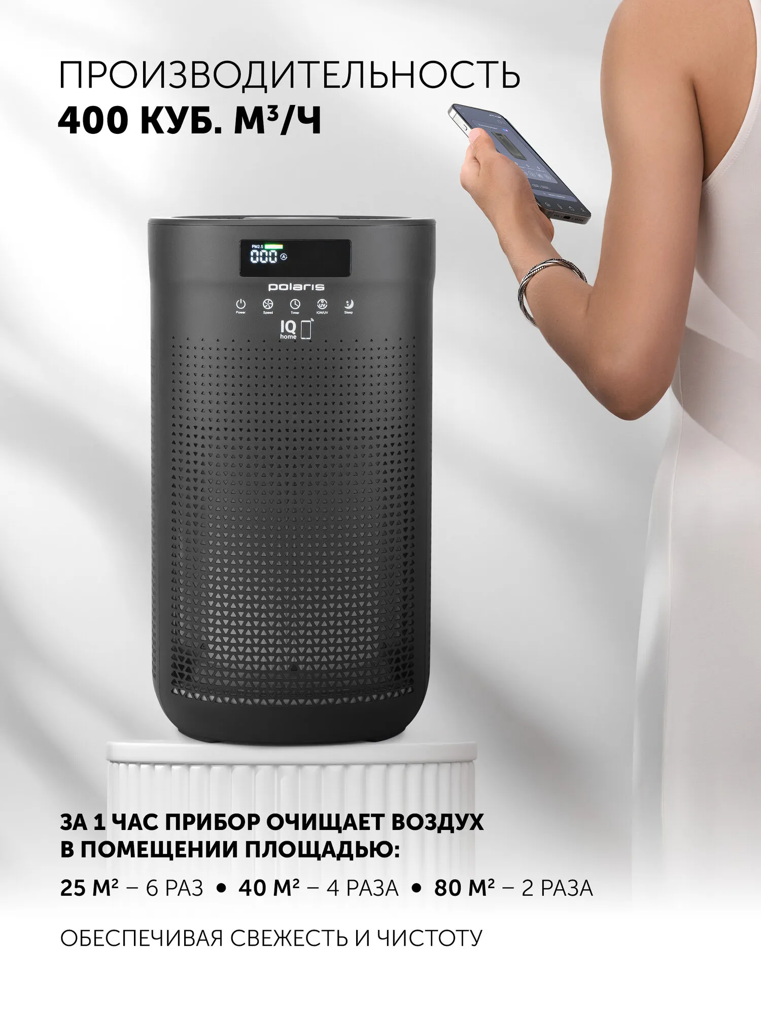 Очиститель воздуха Polaris PPA 4050 WIFI IQ Home, с ионизацией, черный