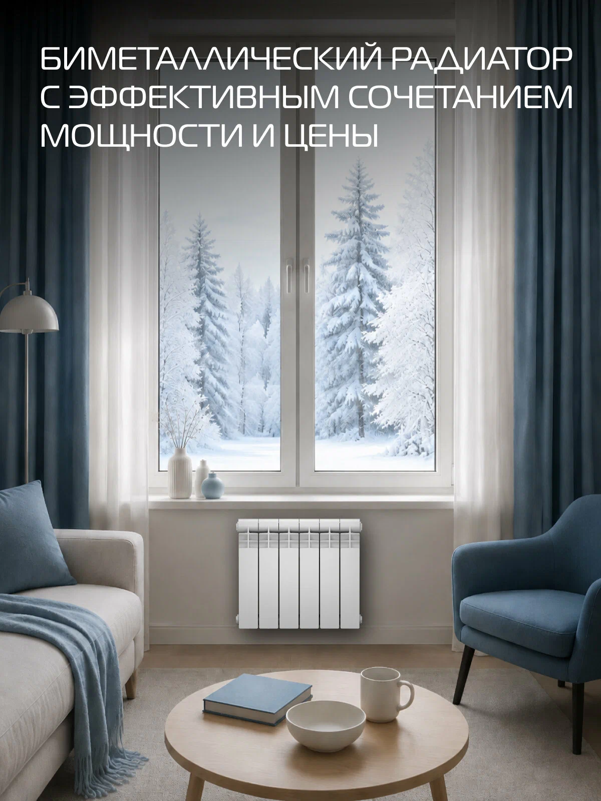 Радиатор биметаллический NEOLINE BM LIGHT 350 - 6 секц, белый, боковое подключение, площадь обогрева 9 м², покрытие Oxsilan® 9807