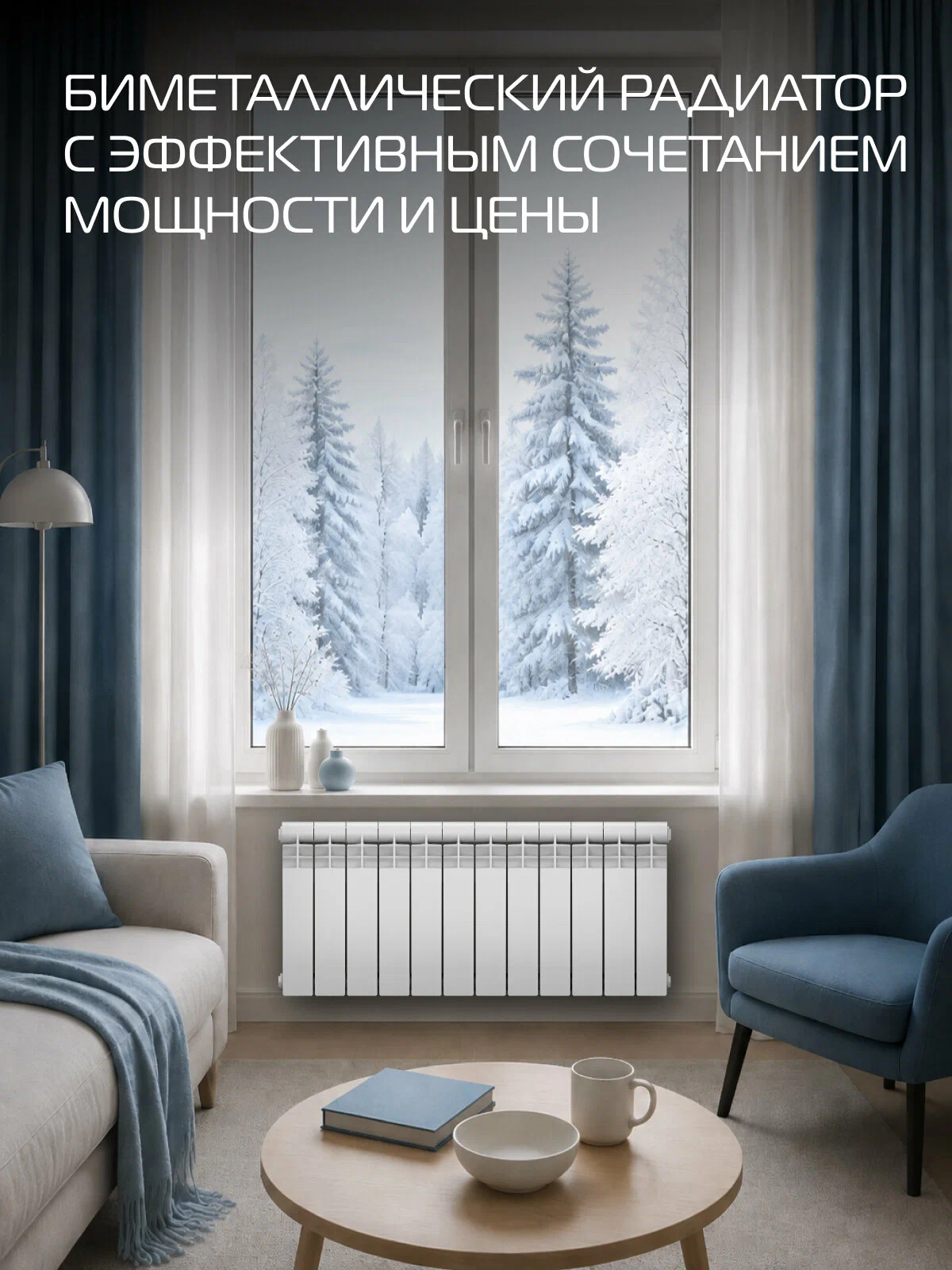 Радиатор биметаллический NEOLINE BM LIGHT 350 - 12 секц, белый, боковое подключение, площадь обогрева 17 м², покрытие Oxsilan® 9807