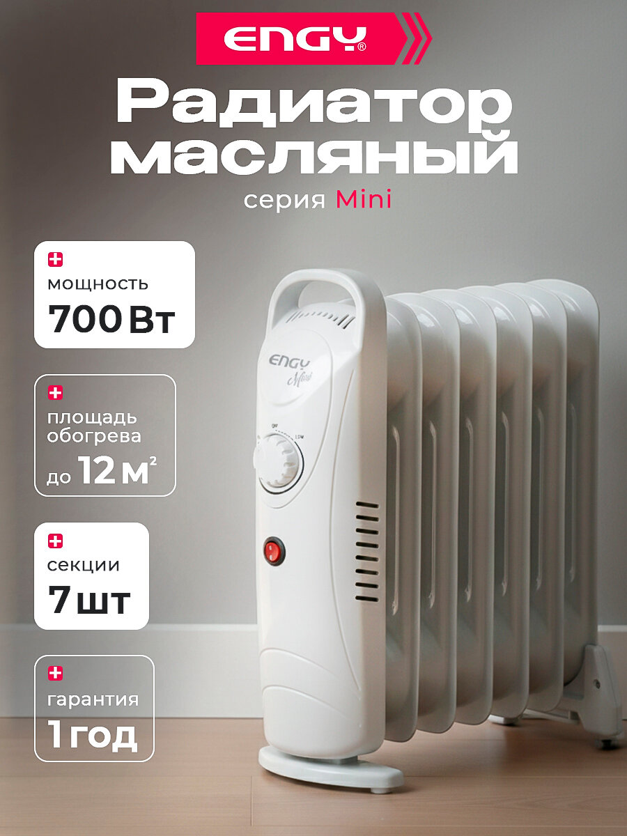 Компактный масляный радиатор Engy, мощность: 700 Вт, 39 х 26 х 14 см