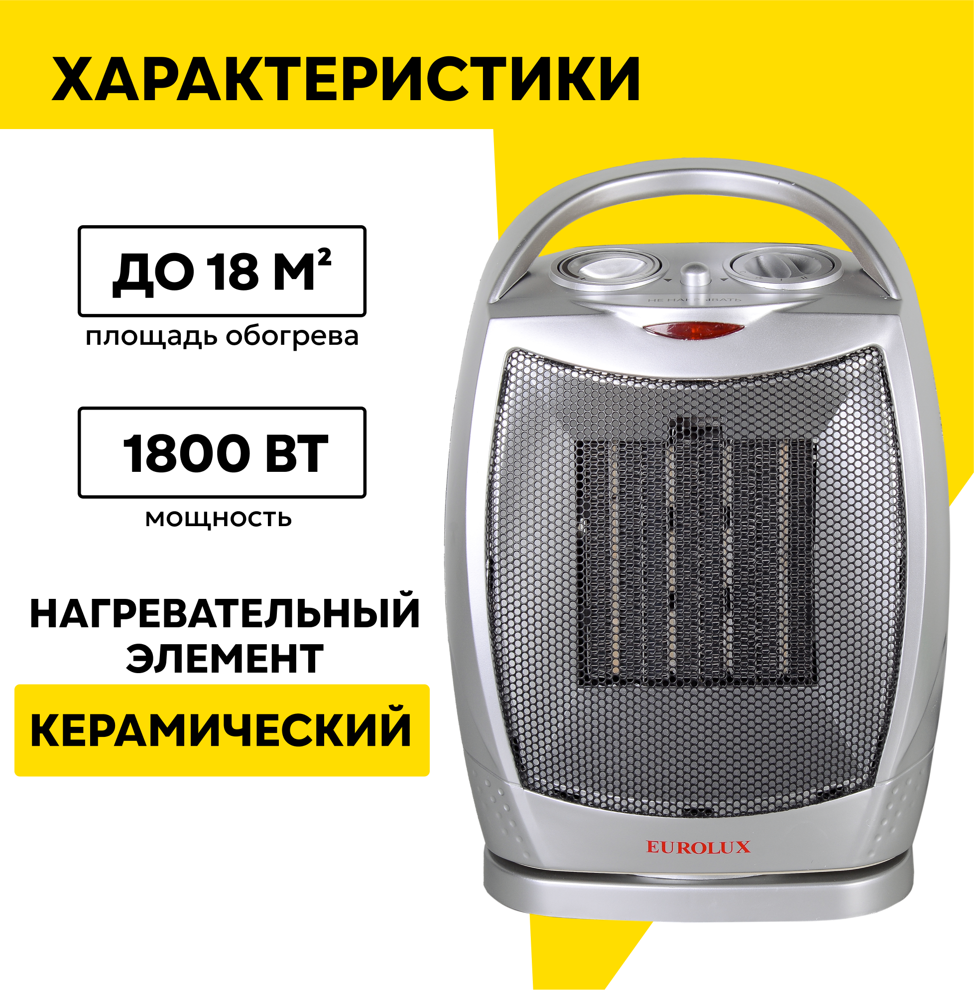 Тепловентилятор Eurolux ТВК-EU-2, 1.8 кВт до 18м2, керамический нагреватель