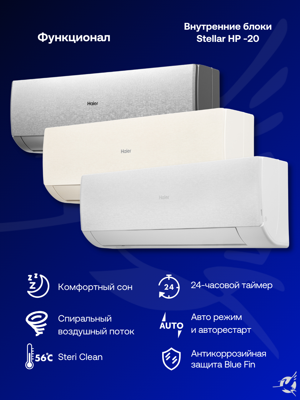 Инверторная сплит-система Haier Stellar HP AS20SHP2HRA-S / 1U20SHP2FRA на 20 м²