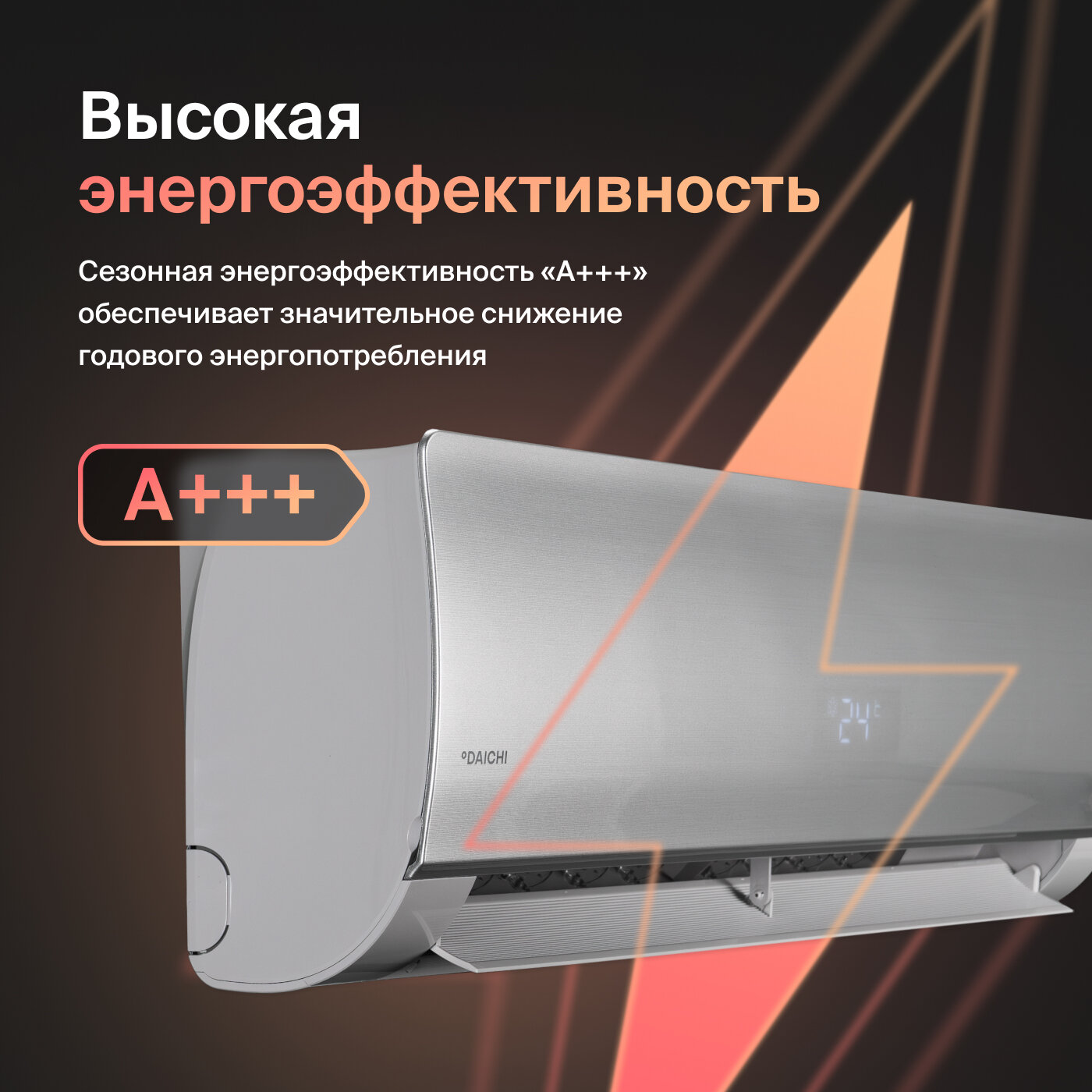 Кондиционер инверторный (сплит-система) до 25 кв м Daichi Unique UNI25AVQS1R, Wi-Fi, тепловой насос, нагрев до -25°C