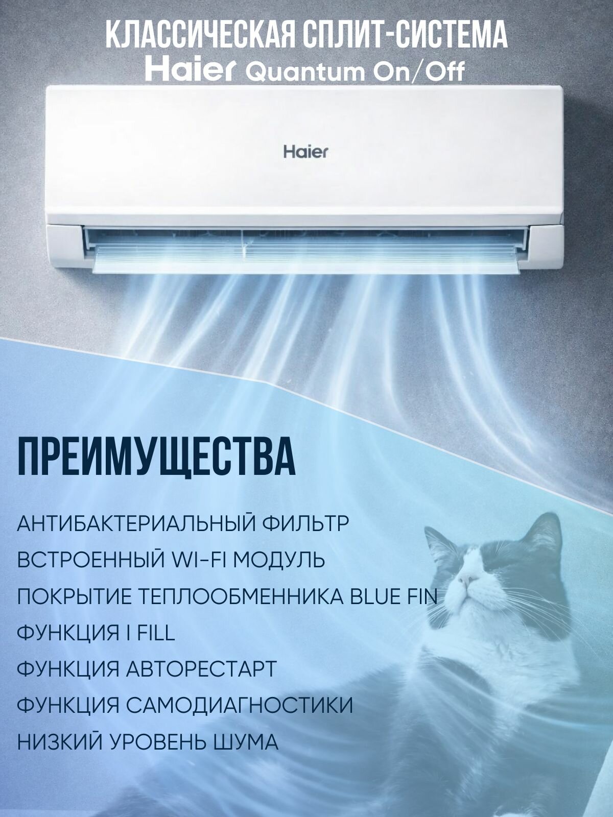 Настенный кондиционер Haier QUANTUM ON/OFF HSU-12HQJ103/R3-W Wi-Fi новинка 2026