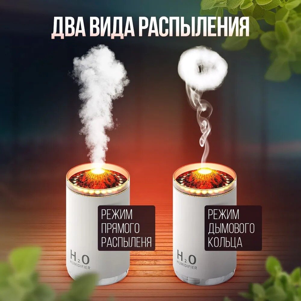 Увлажнитель воздуха вулкан, с разноцветной подсветкой/аромадиффузор/Мини увлажнитель воздуха/Ночник/для дома, Белый