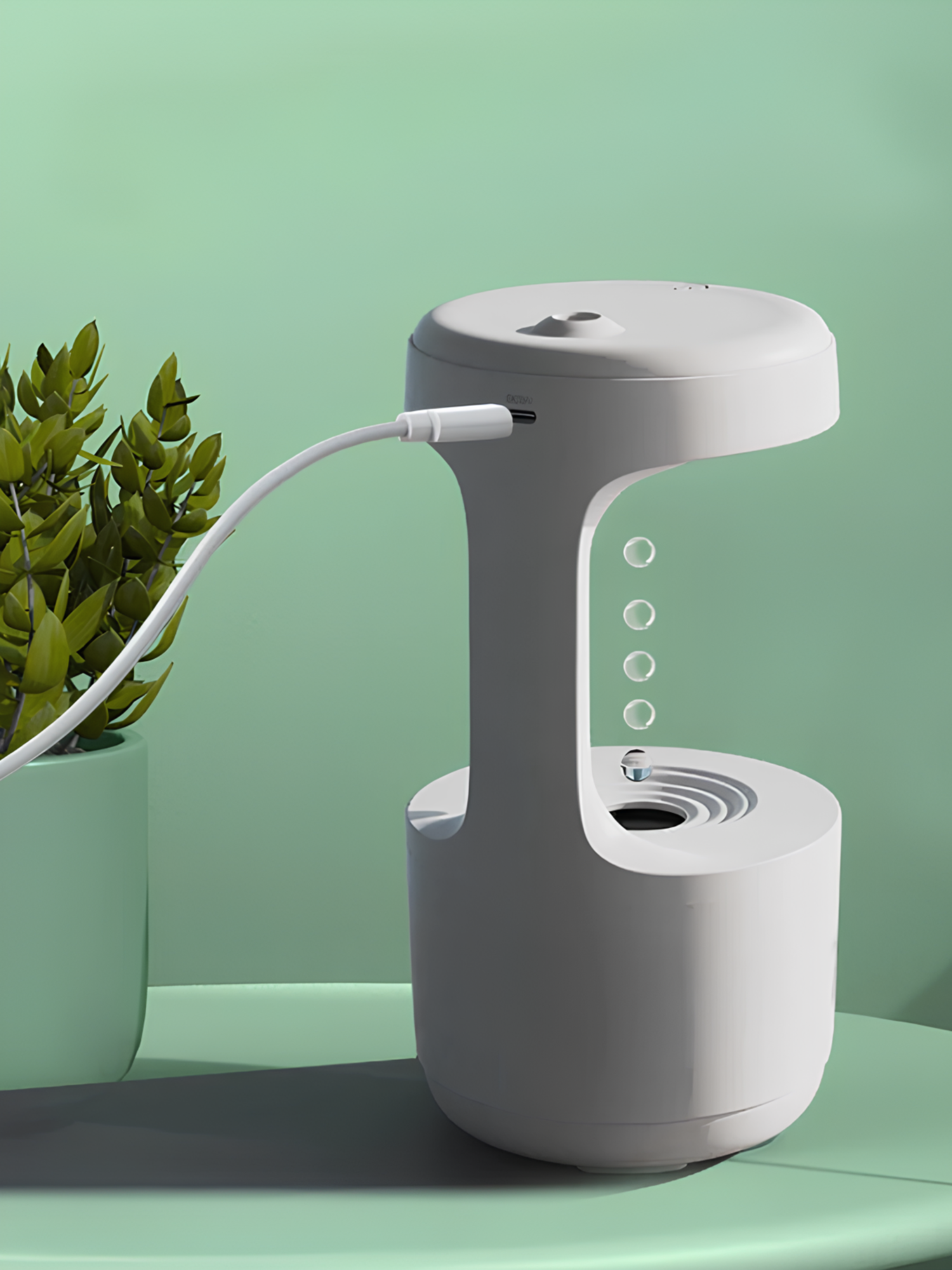 Увлажнитель воздуха фонтанчик с подсветкой Gravity Rain, LED-дисплей часы улучшает климат в комнате, белый