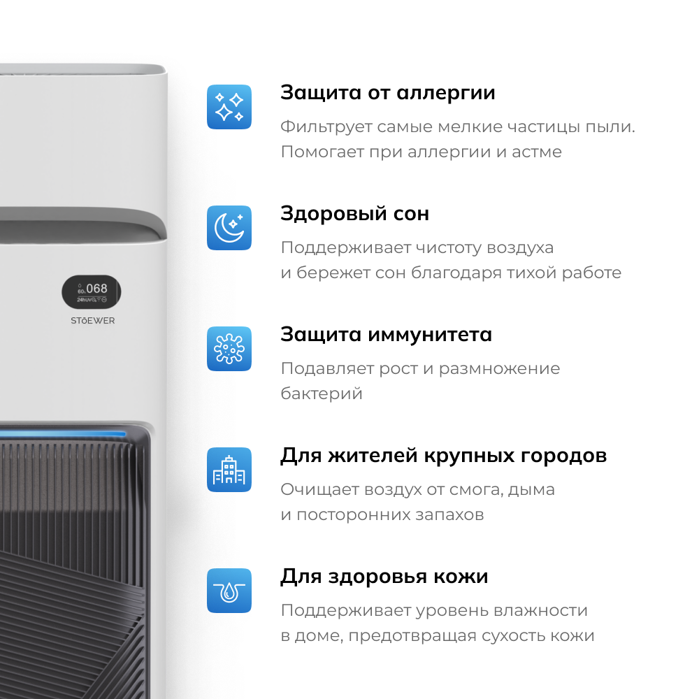 Умный климатический комплекс STOEWER штоер Air Wash X12 очиститель-увлажнитель воздуха, бесшумный, для аллергиков