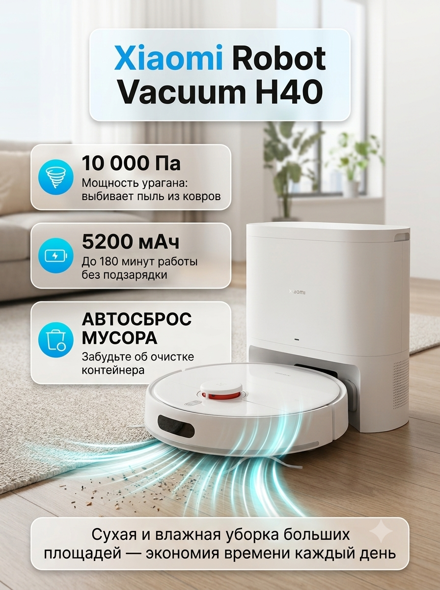 Робот-пылесос Xiaomi Robot Vacuum H40 EU