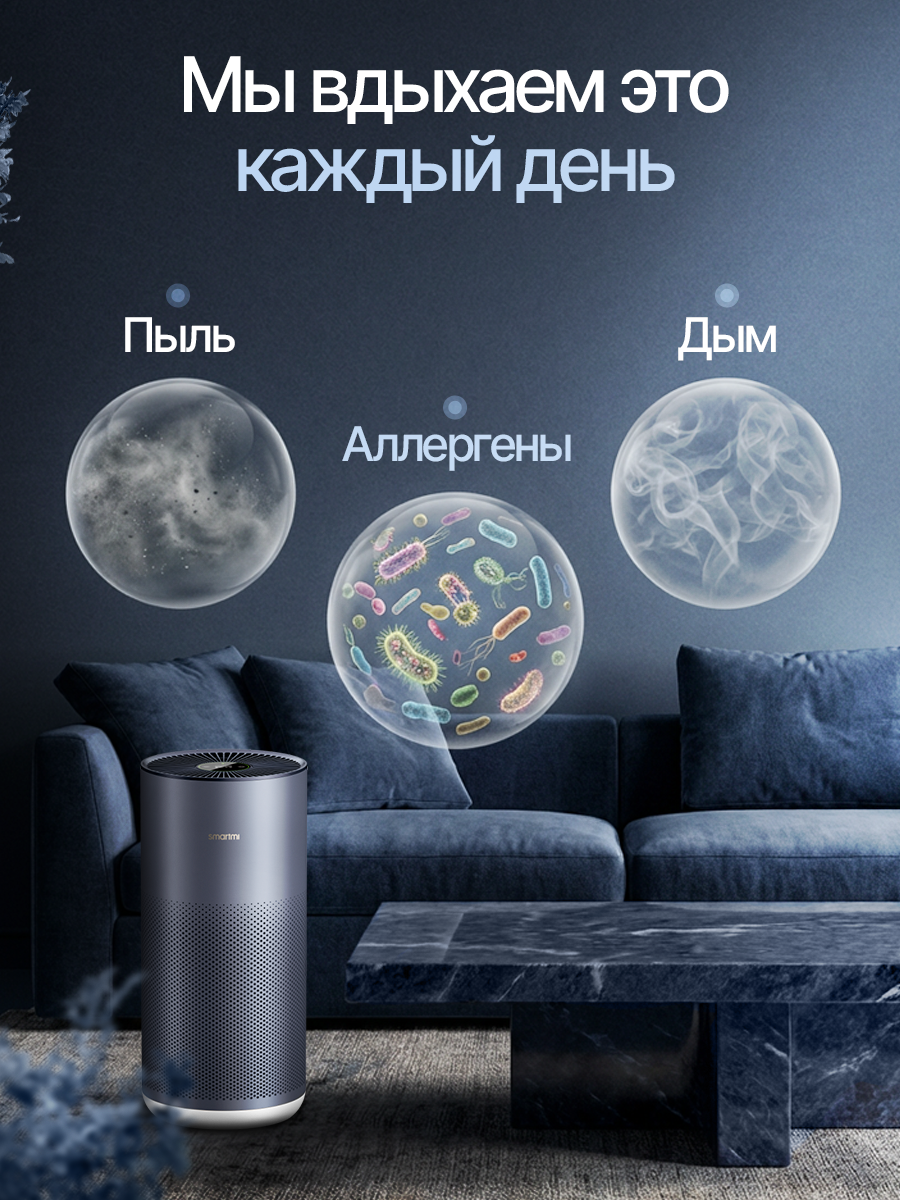 Очиститель воздуха Smartmi Air Purifier 2, HEPA-фильтр, темно-синий