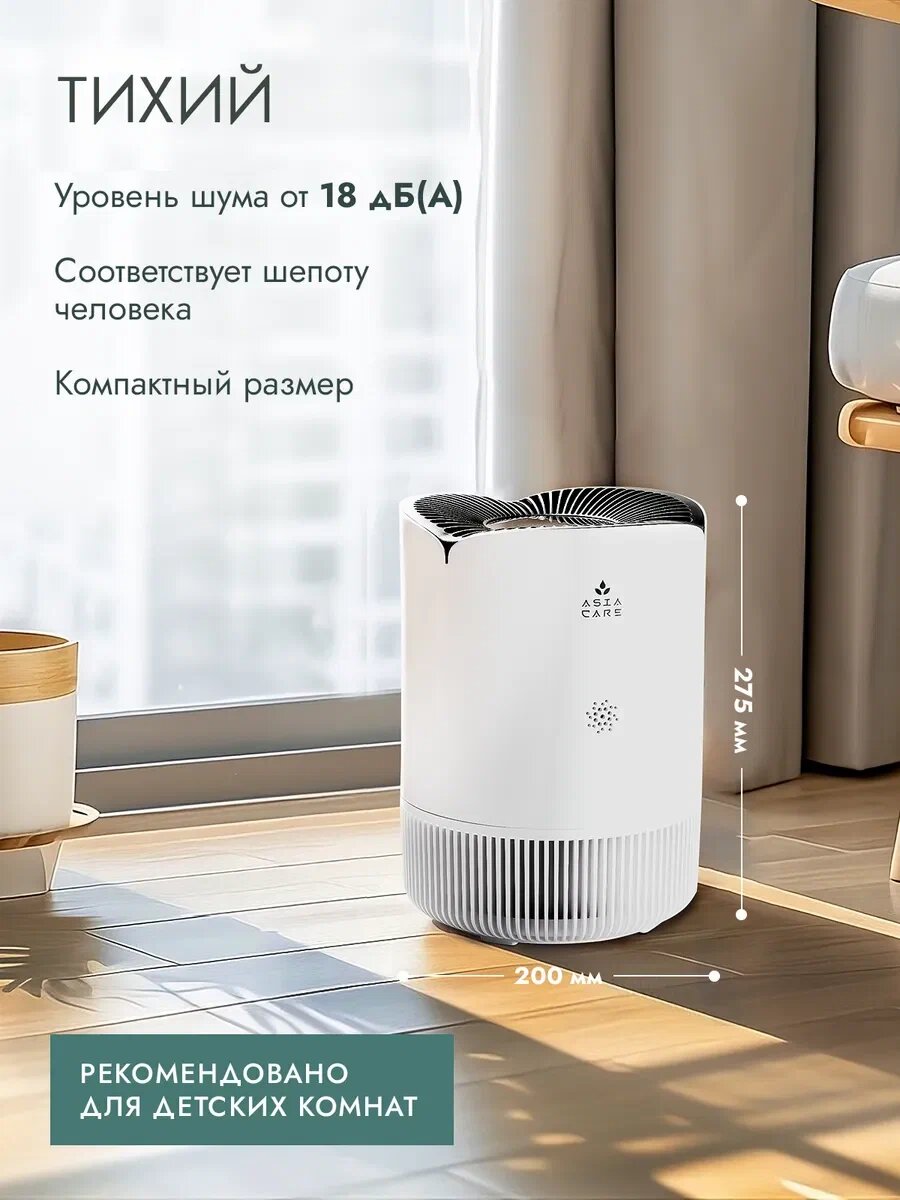 Очиститель воздуха для дома Asia Care с wi-fi, HEPA-фильтр, 18м2, белый