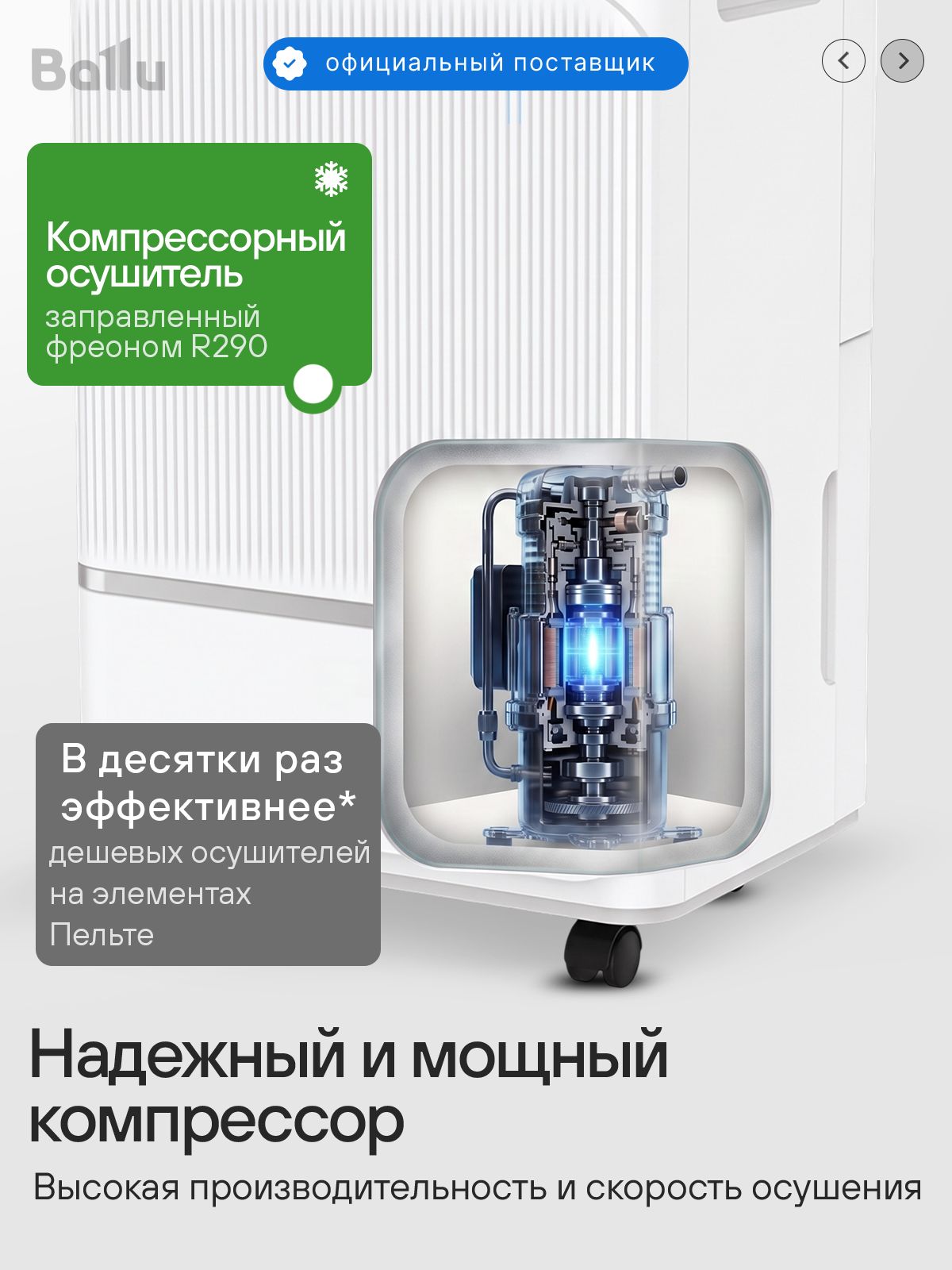 Осушитель воздуха Ballu BD-10L до 30м. кв, до 10 л. сут для квартиры дома подвала ванной гаража бассейна погреба